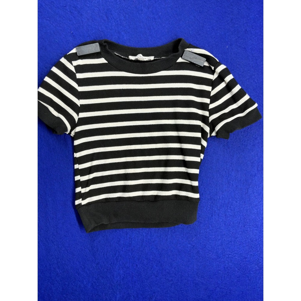 French Girl Womens Atelier by Kirious Striped Ribbed Knit Top XS Black White